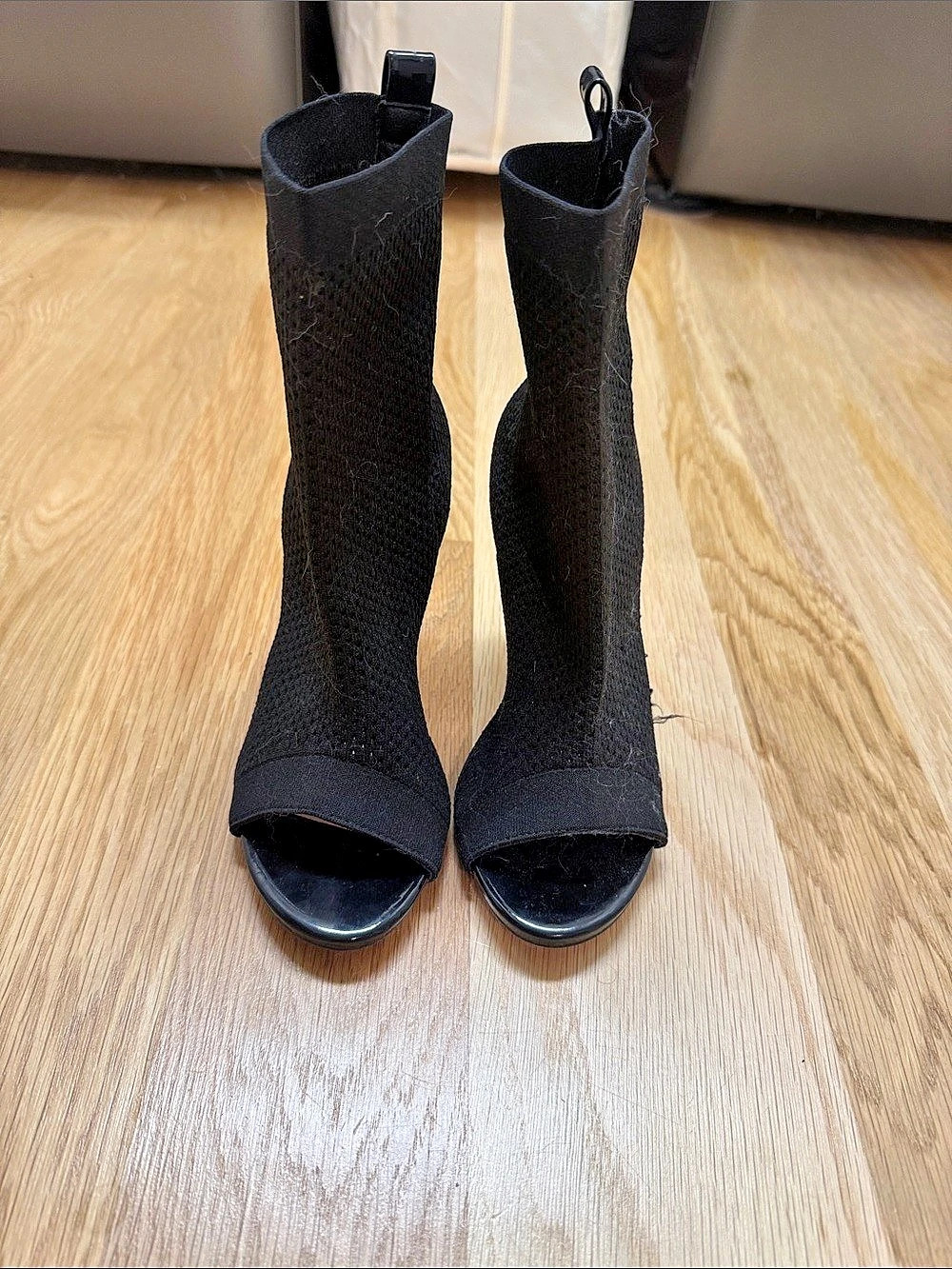 Black Peep-Toe Heeled Booties